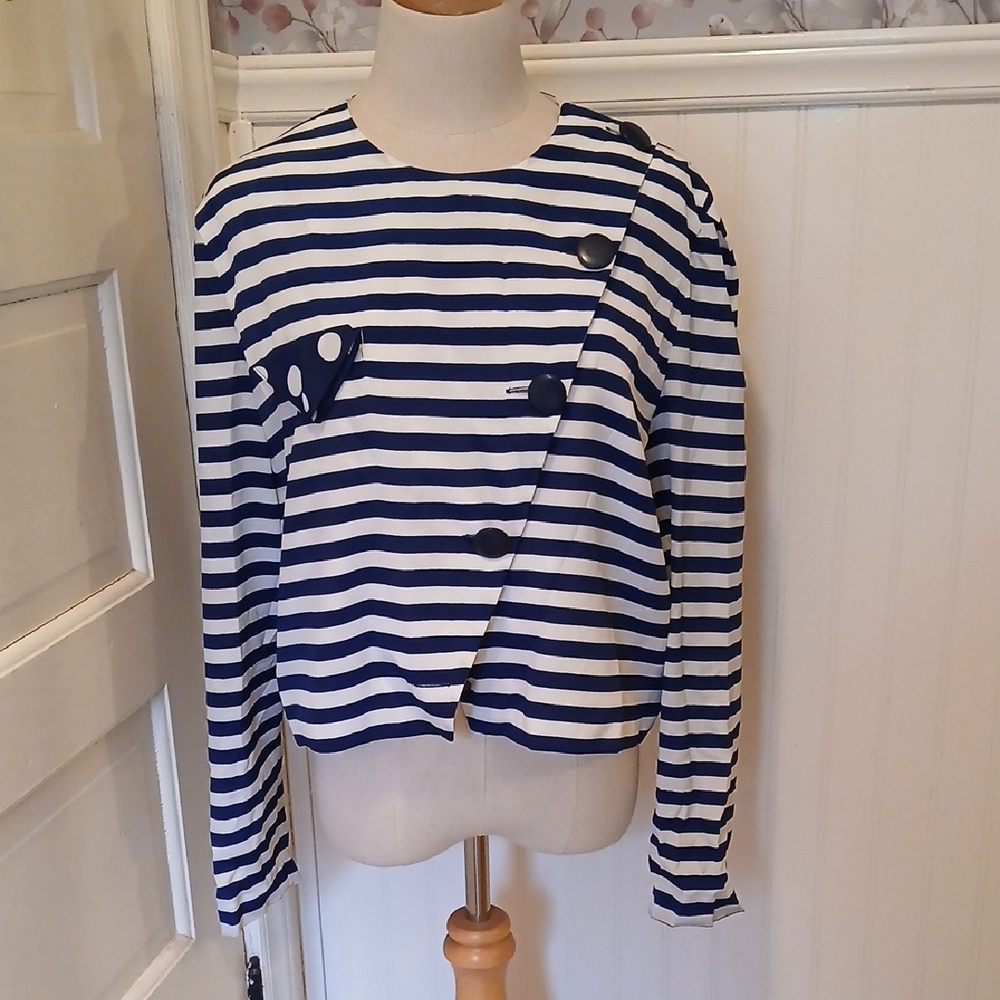 Papell Boutique Navy and White Striped Blouse